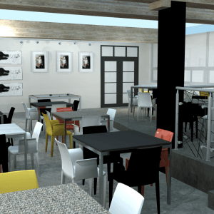 Vue 3D du projet de transformation du salon étudiant Tank-à-y-Être.<br />Source : Sarah Péloquin