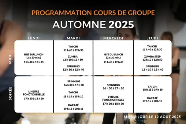 Programmation centre activité physique du cégep de matane automne 2025