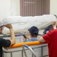 Des élèves assemblent un bassin d'eau.